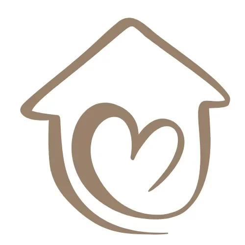 Symbol eines Hauses mit einem Herz, in Braunton gehalten.