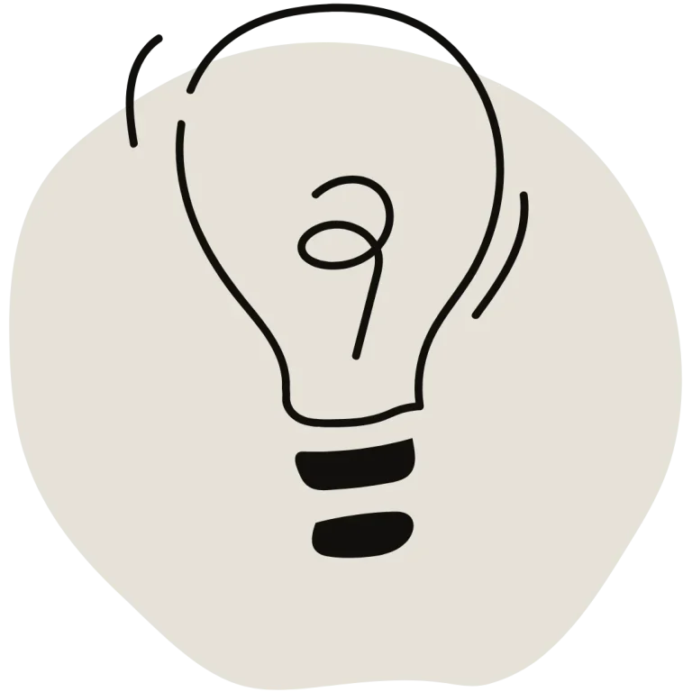 Glühbirne mit skizzenhaftem Design auf einem beigen Hintergrund.