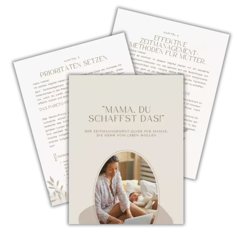 Ein rosa-farbenes Design mit dem Text "Mama, du schaffst das!" und Informationen dazu.