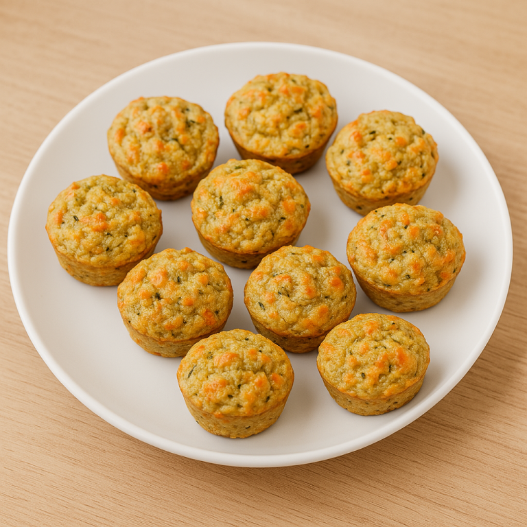 Auf einem Teller liegen zehn kleine Karottenmuffins.