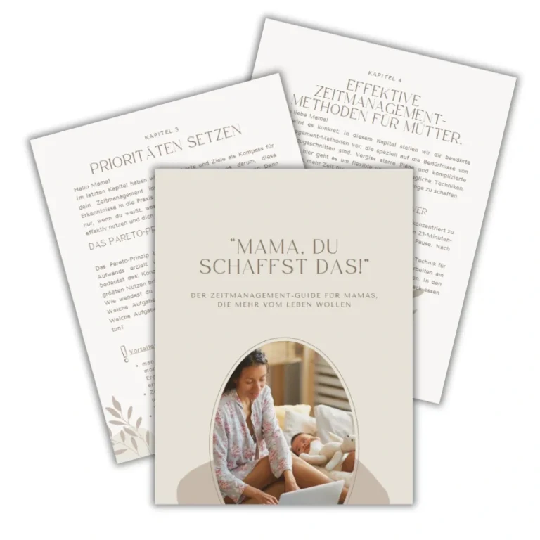 Ein rosa-farbenes Design mit dem Text "Mama, du schaffst das!" und Informationen dazu.