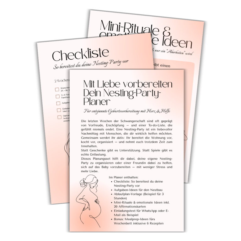 Drei Informationsblätter zu Partyplanung und Checklisten.