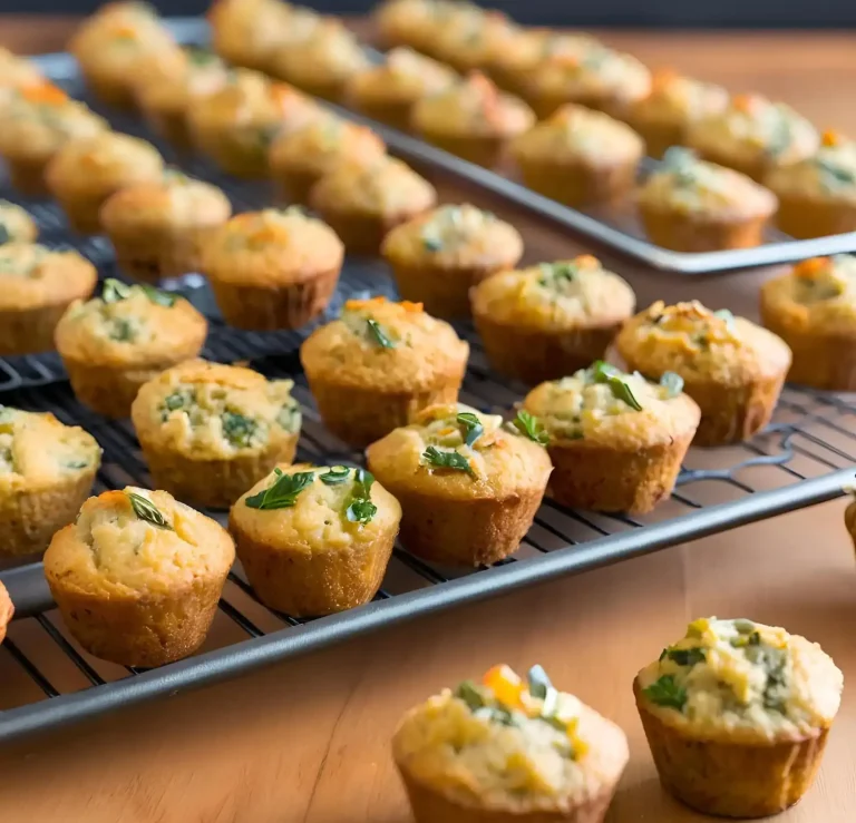 Mini-Muffins mit Gemüse, auf einem Abkühlregal angeordnet.