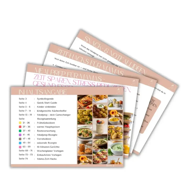 Verschiedene Menüs mit Bildern von Gerichten und dazugehörigen Beschreibungen.