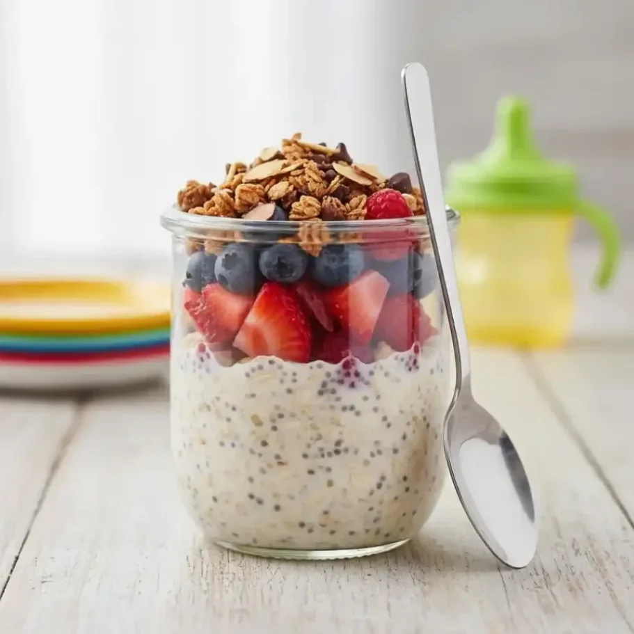 Bananenkekse auf einem Teller, im Hintergrund Bananen und Haferflocken.