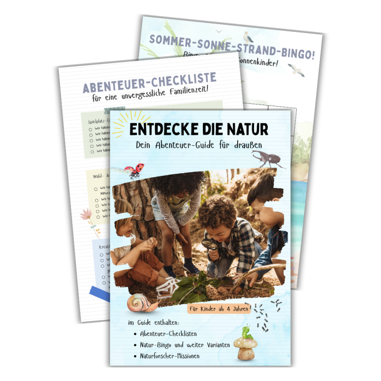 Drei Bildungspostkarten zu Naturabenteuern und Aktivitäten im Freien.