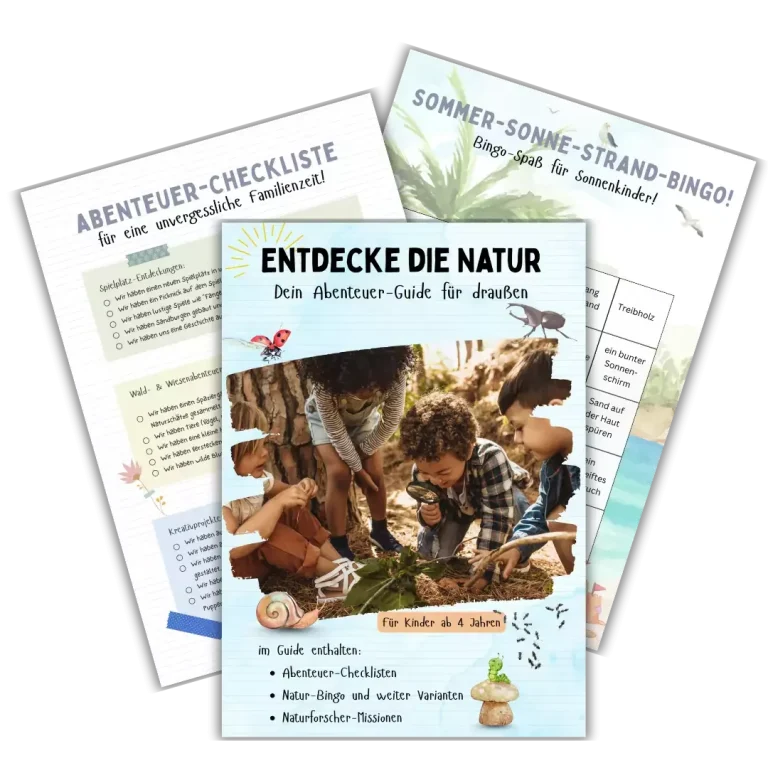 Drei Bildungskarten zu Naturabenteuern und Aktivitäten im Freien.