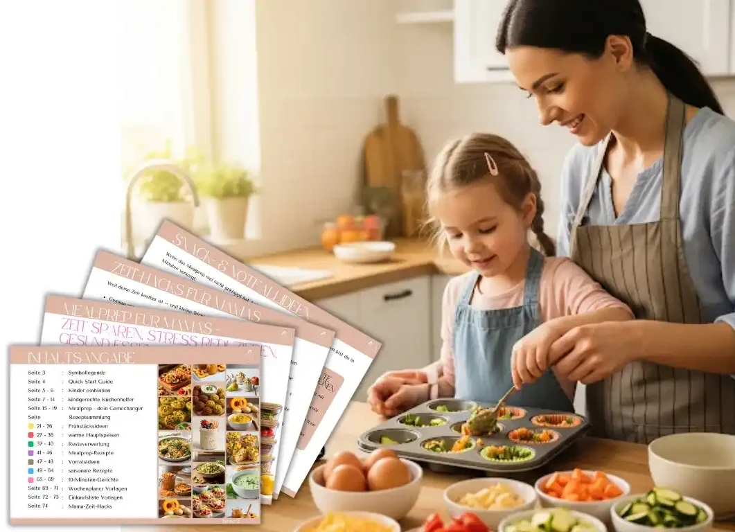 Eine Mutter und ihre Tochter bereiten gemeinsam Gemüsegerichte in der Küche vor.