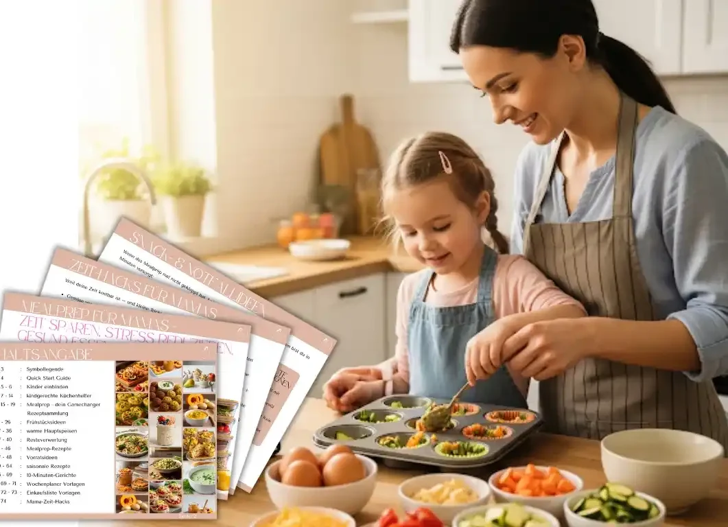 Eine Mutter und ihre Tochter bereiten gemeinsam Gemüsegerichte in der Küche vor.